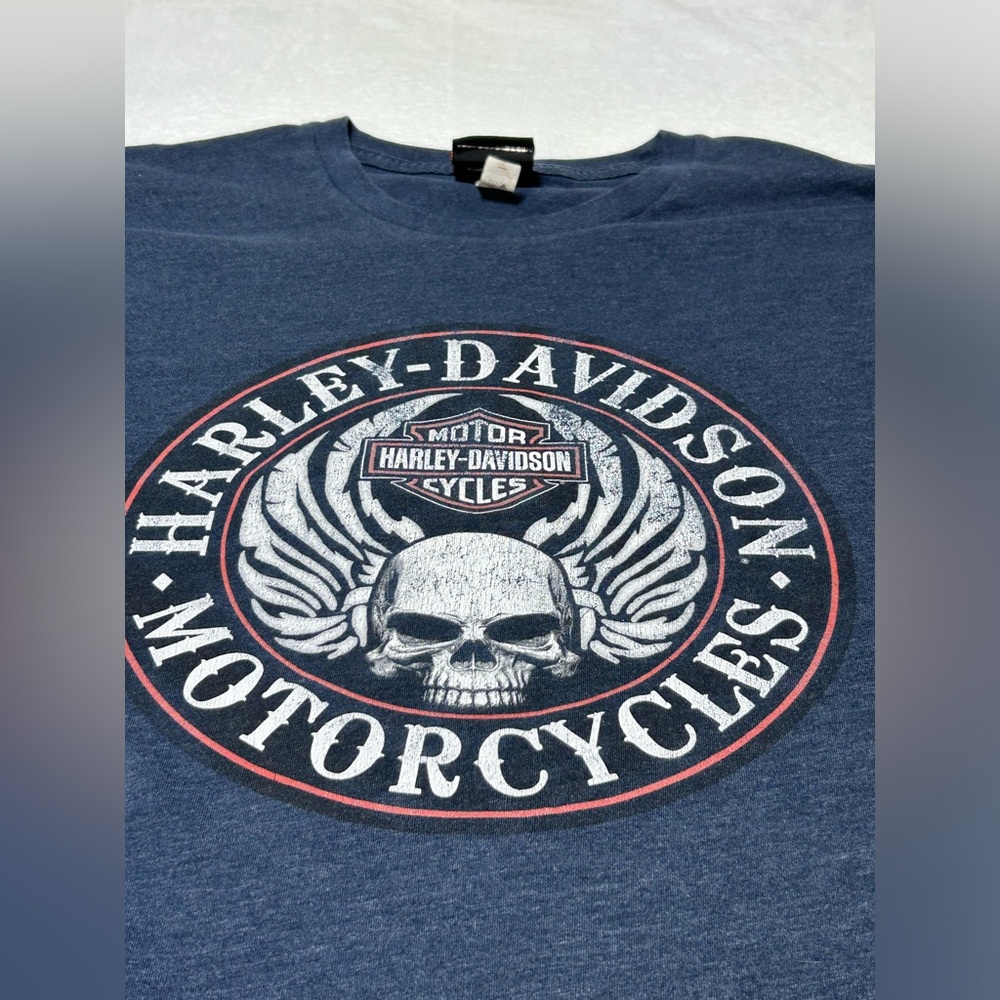 Harley Davidson Jamaica motorcycle graphic skull tee men’s XL blue/orange/white